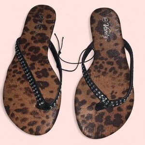 Vanity Leopard Print Flip Flops